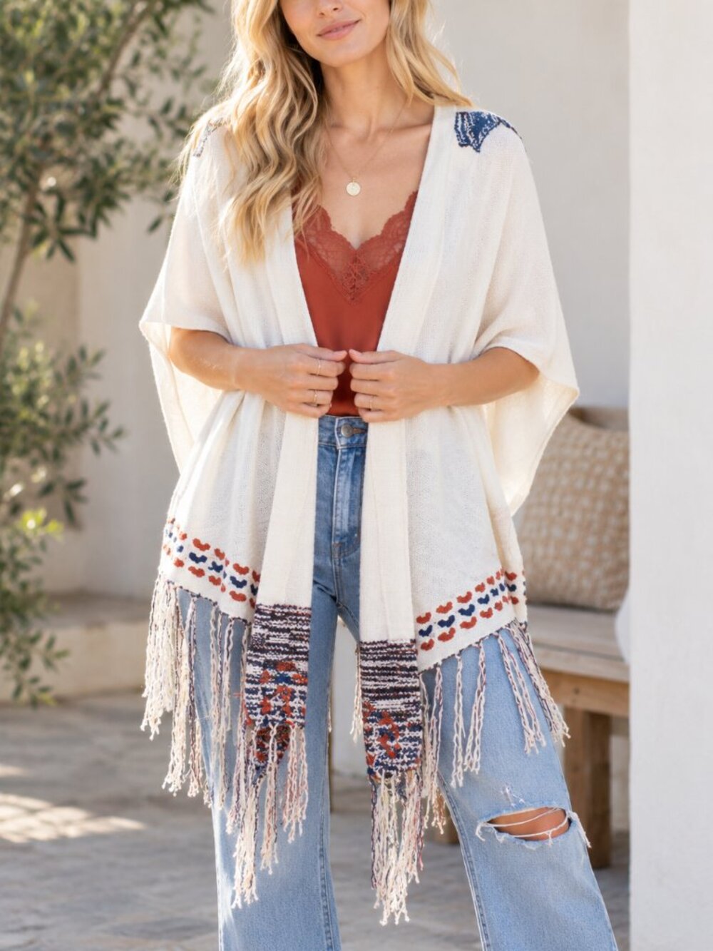 320. Fringed Open Front Cardigan